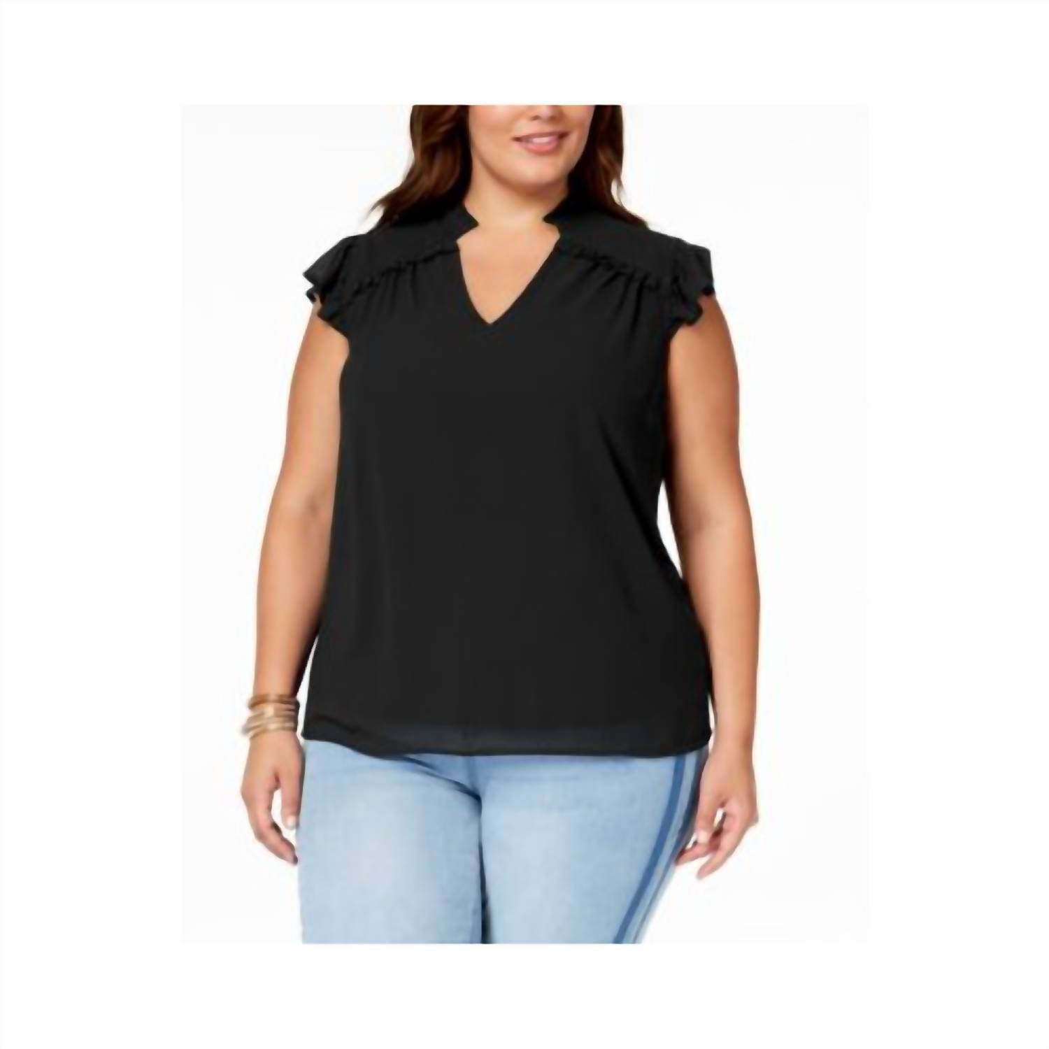 Monteau - Women's Trendy Plus Size Ruffle Trim Top
