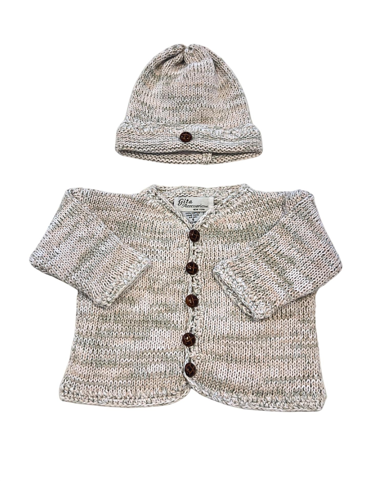 Gita - Boy's 2 Pc Sweater & Hat With Brown Faux Leather Buttons