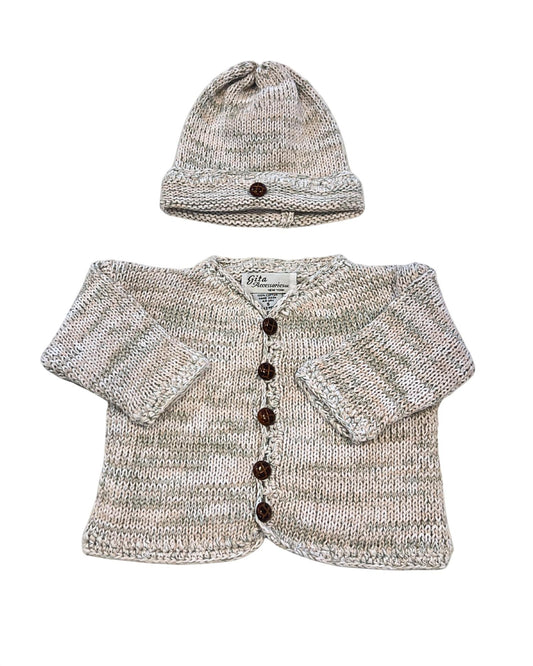 Gita - Boy's 2 Pc Sweater & Hat With Brown Faux Leather Buttons