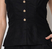 ZETAYE Celeste Linen Cotton Chain Top in black - women's blouse - view 4