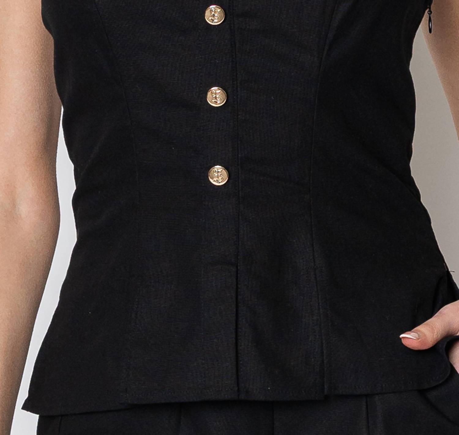 ZETAYE Celeste Linen Cotton Chain Top in black - women's blouse - view 4