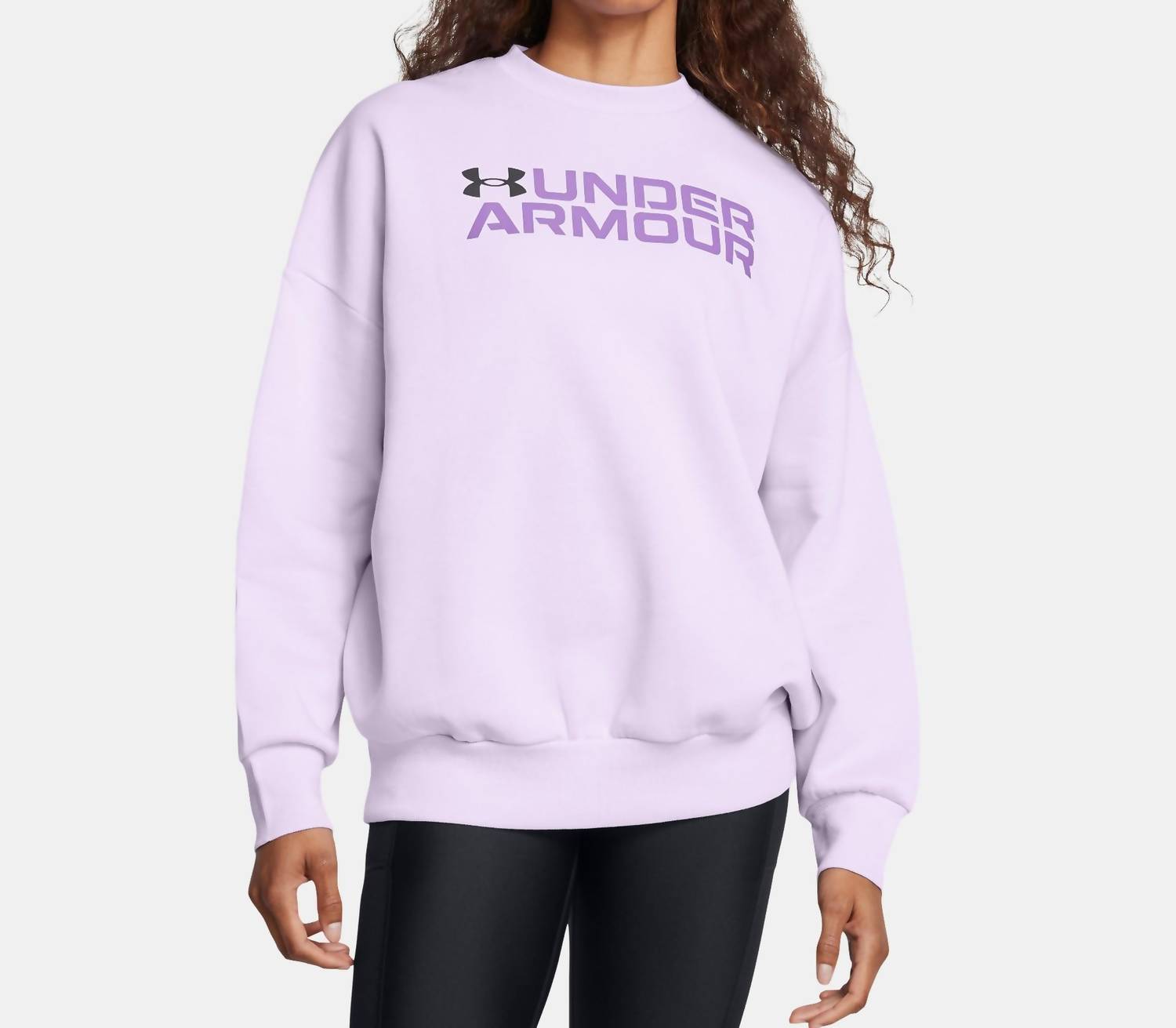 UNDER ARMOUR Rival Fleece Wordmark Oversized Crew Sweatshirt in salt purple - women's top