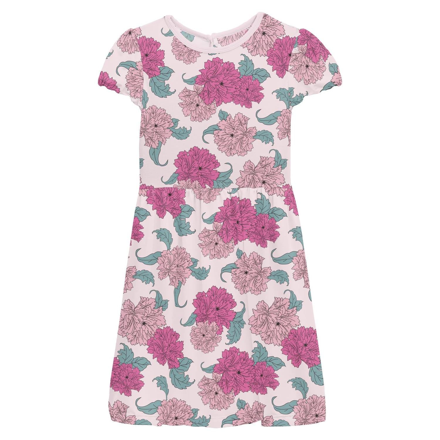 Kickee - Girl's Violet Peonies Flutter Sleeve Twirl Dress