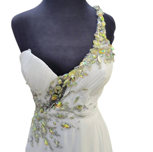 Rachel Allan - Women's One Shoulder Jeweled Strap Gown