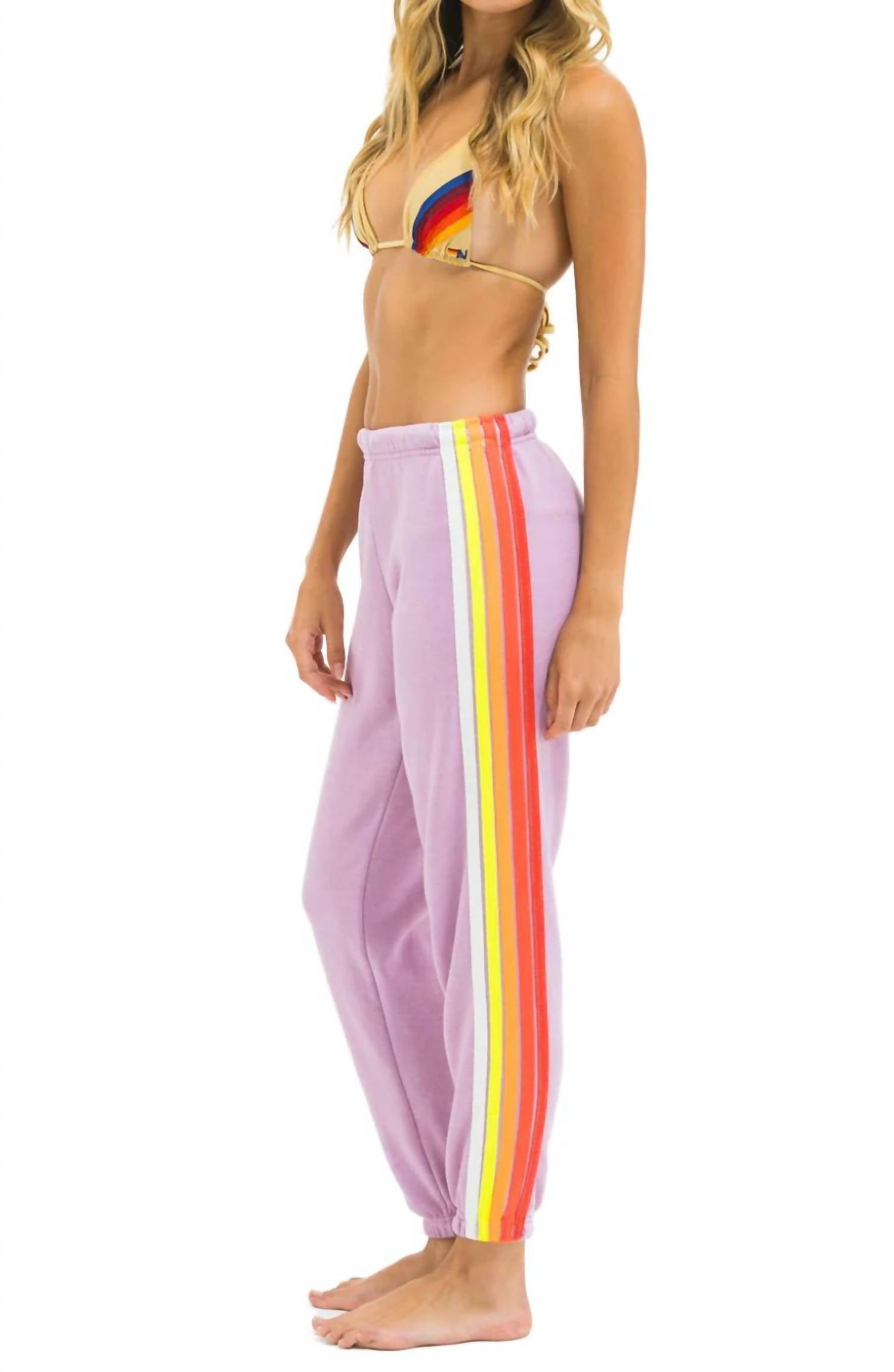 AVIATOR NATION Five Stripe Sweatpants in mauve white neon 1 - women's pants - detail view