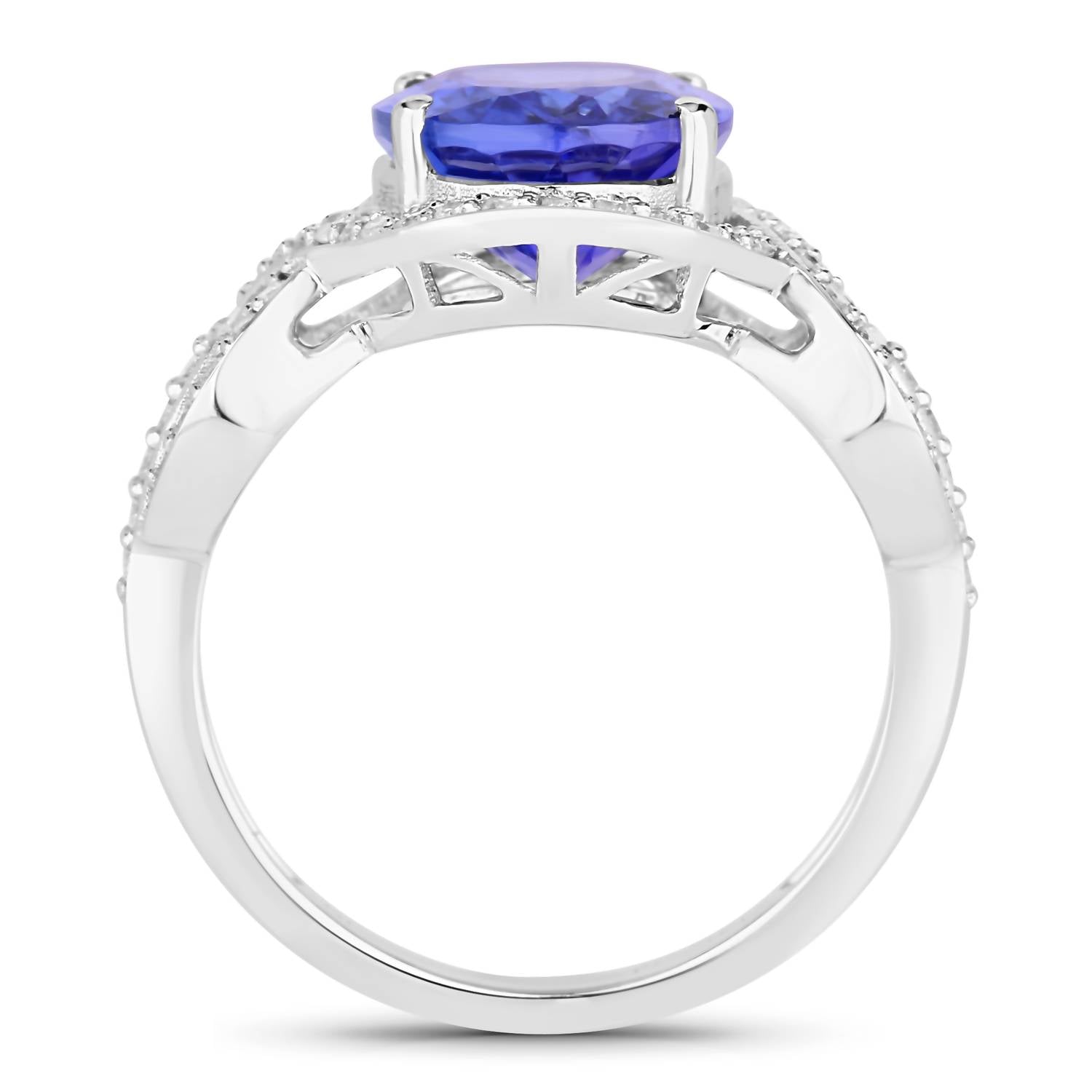 Diana M Jewels Women's Oval Natural Tanzanite Fashion Ring (4.54 Ct) - Statement in 14k white gold - women's jewelry - detail view