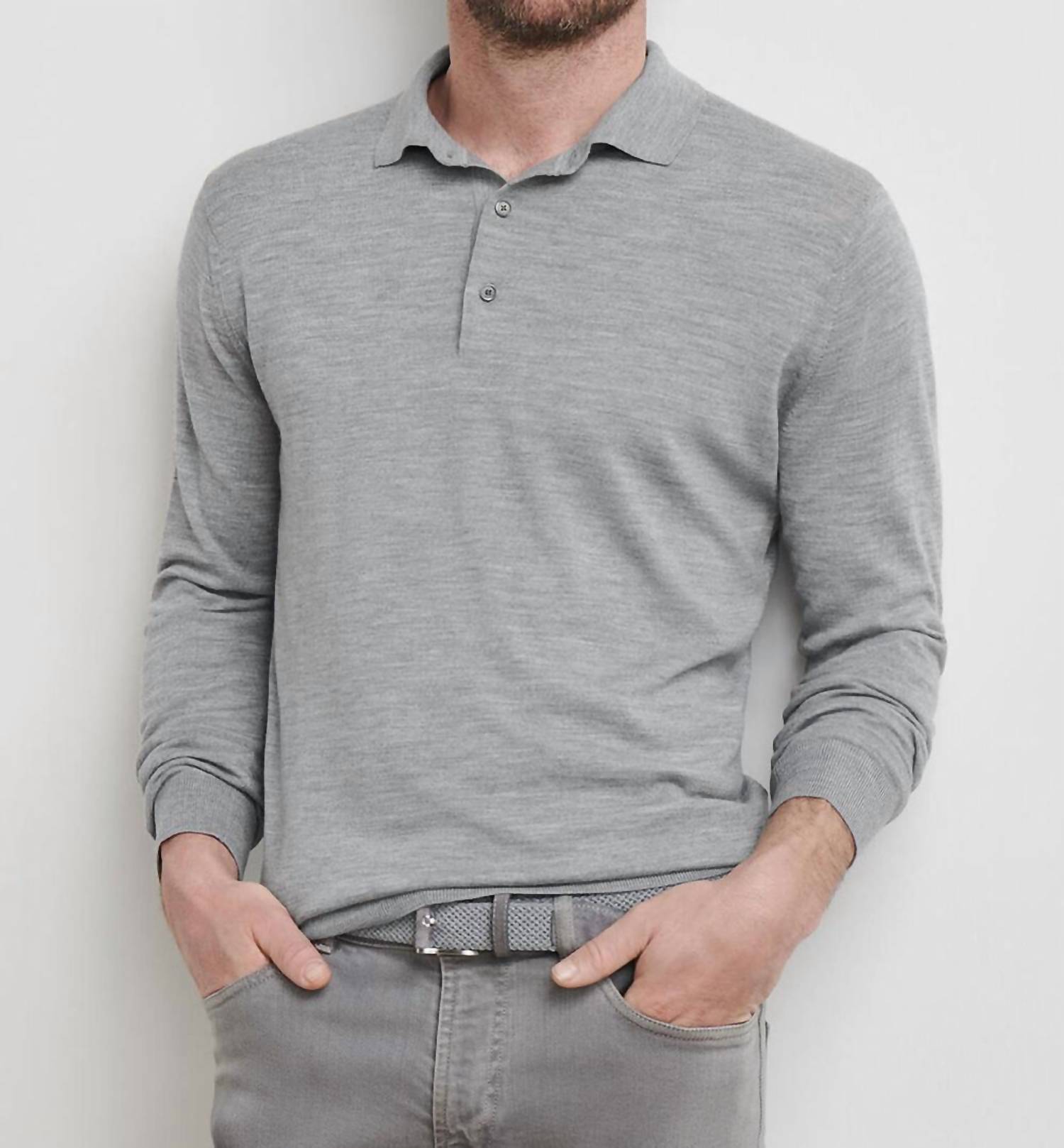 PETER MILLAR Dorset Sweater Polo in gale grey - men's shirt