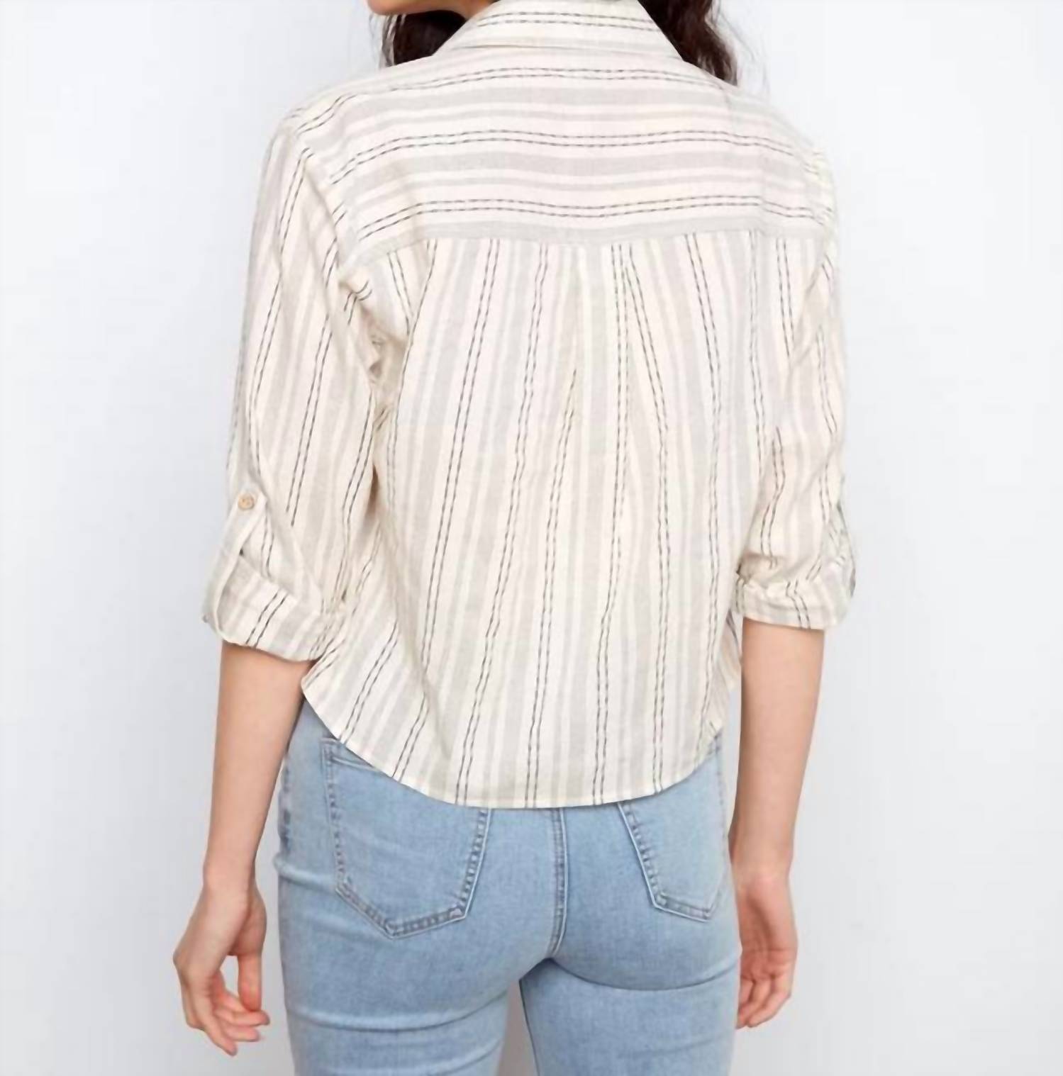 Charlie B - Striped Cotton-Linen Blend Shirt With Front Twist