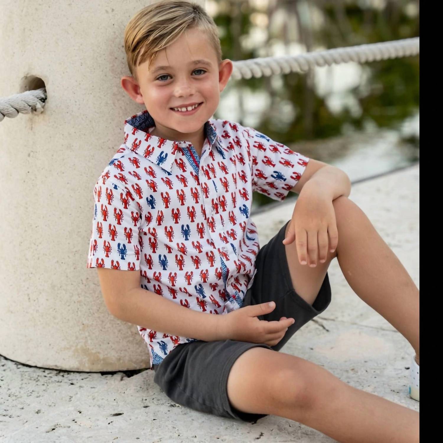 Tuktuk Designs - Boys Lobsters Short Sleeve Shirt