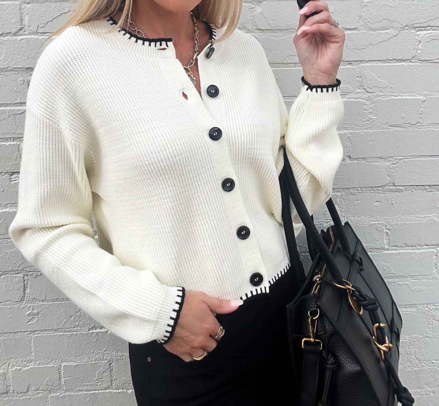 The Workshop Studio - Contrast Stitch Button Down Sweater