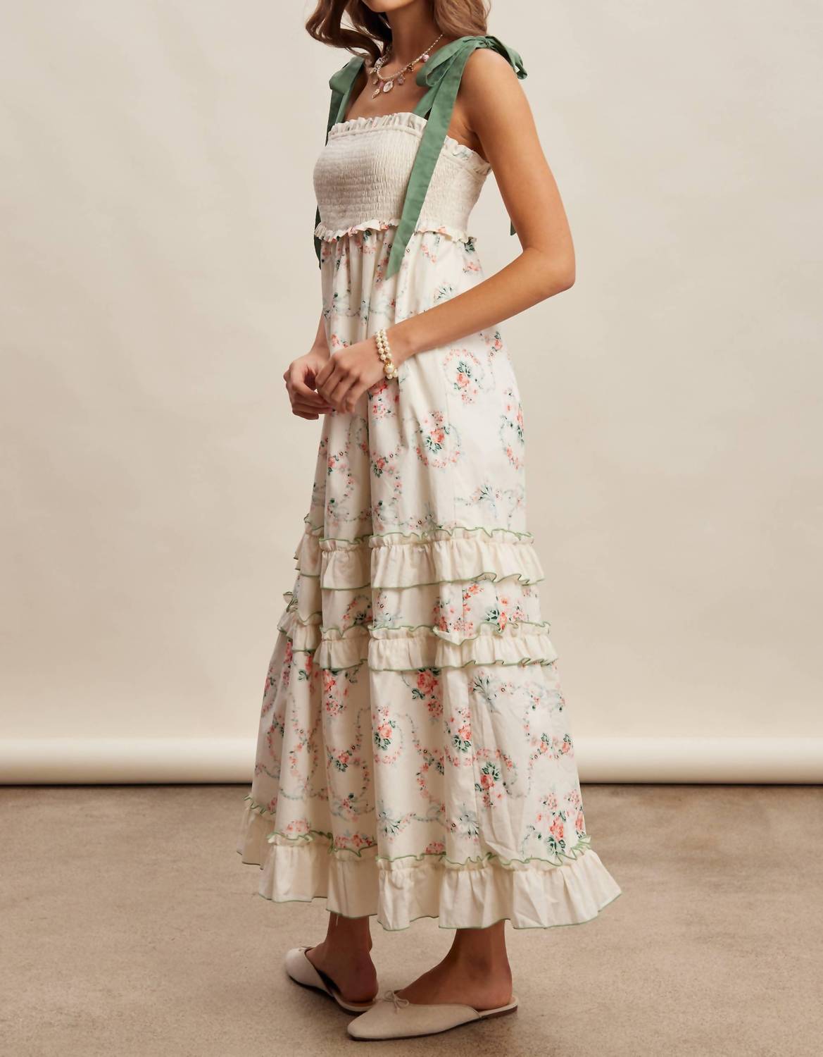 Listicle - Floral Smocked Tiered Maxi Dress
