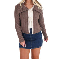 In February - Nostalgic Charm Contrast Bow Ribbed Cardigan