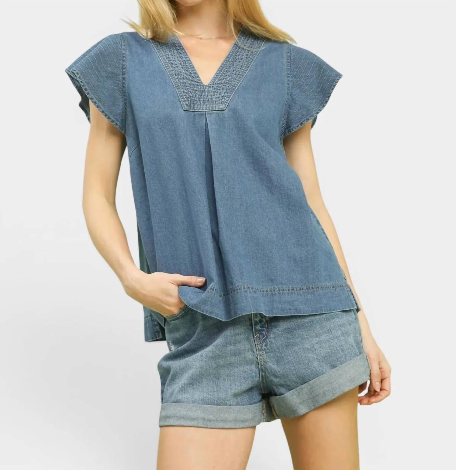Umgee - Alicia Cap Sleeve Denim top