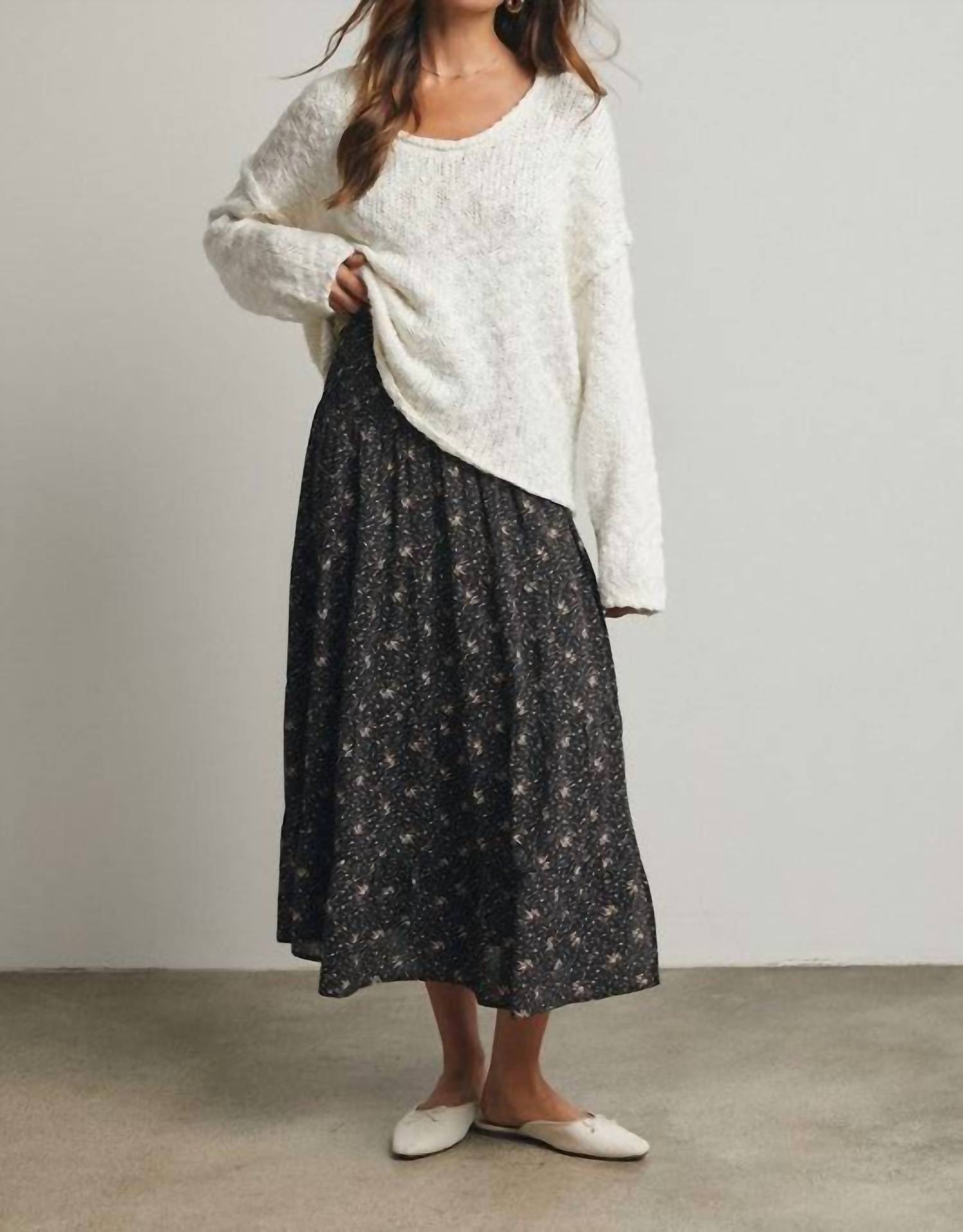 WISHLIST Floral Tiered Front Slit Midi Skirt in black mocha - women's skirt - view 4