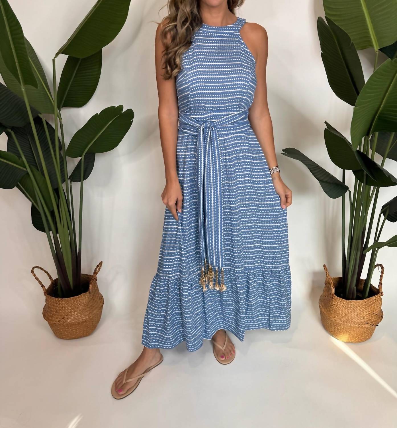 Romi The Brand Destin Singlet Long Dress in blue - women's dress - detail view