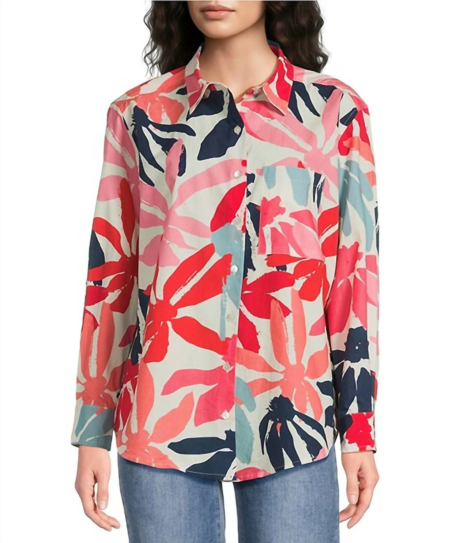 APNY Boyfriend Button Up Shirt in hot coral - women's blouse