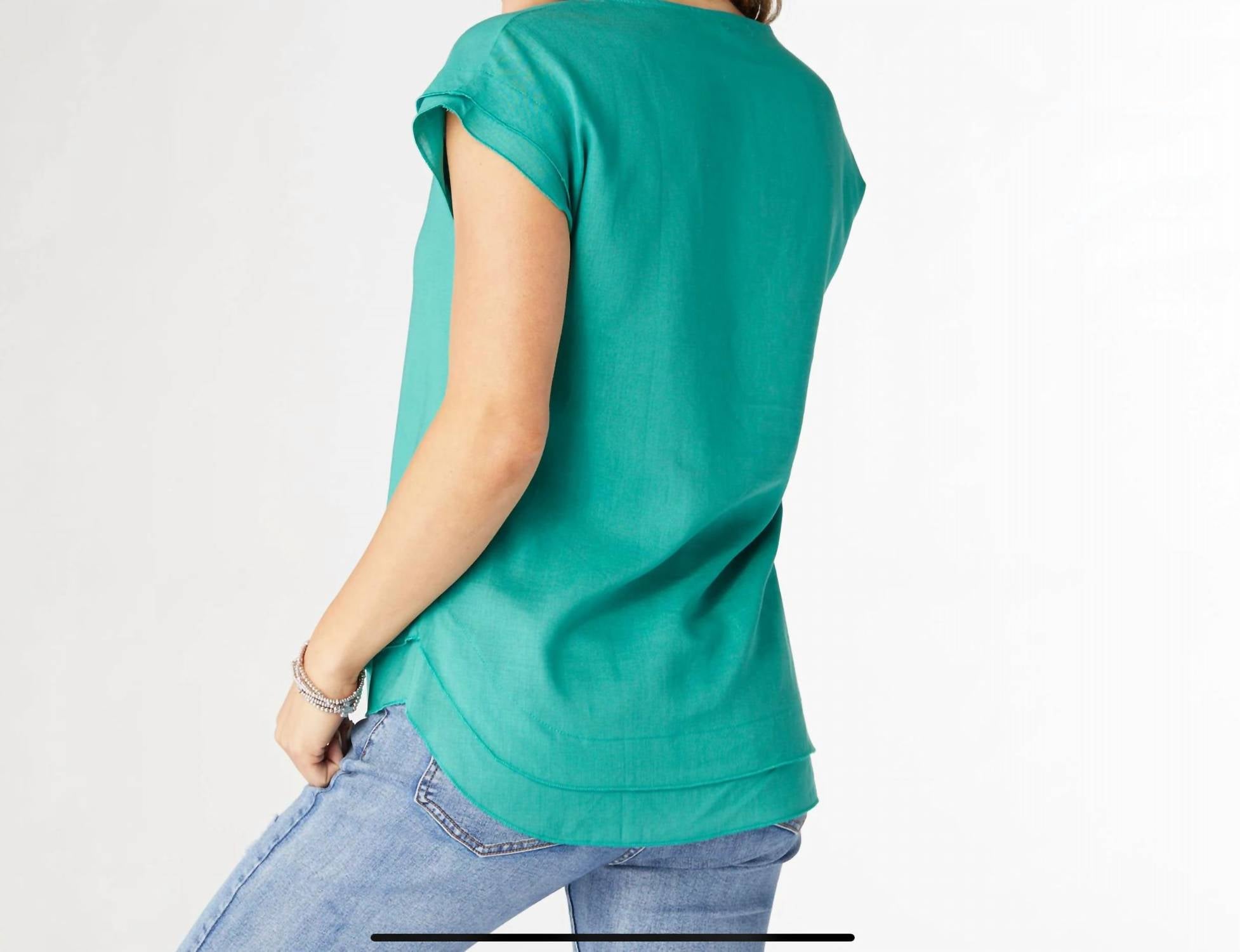 COCO + CARMEN Camellia Cap Sleeve Top With Layered Bottom in turquoise - women's t-shirt - detail view