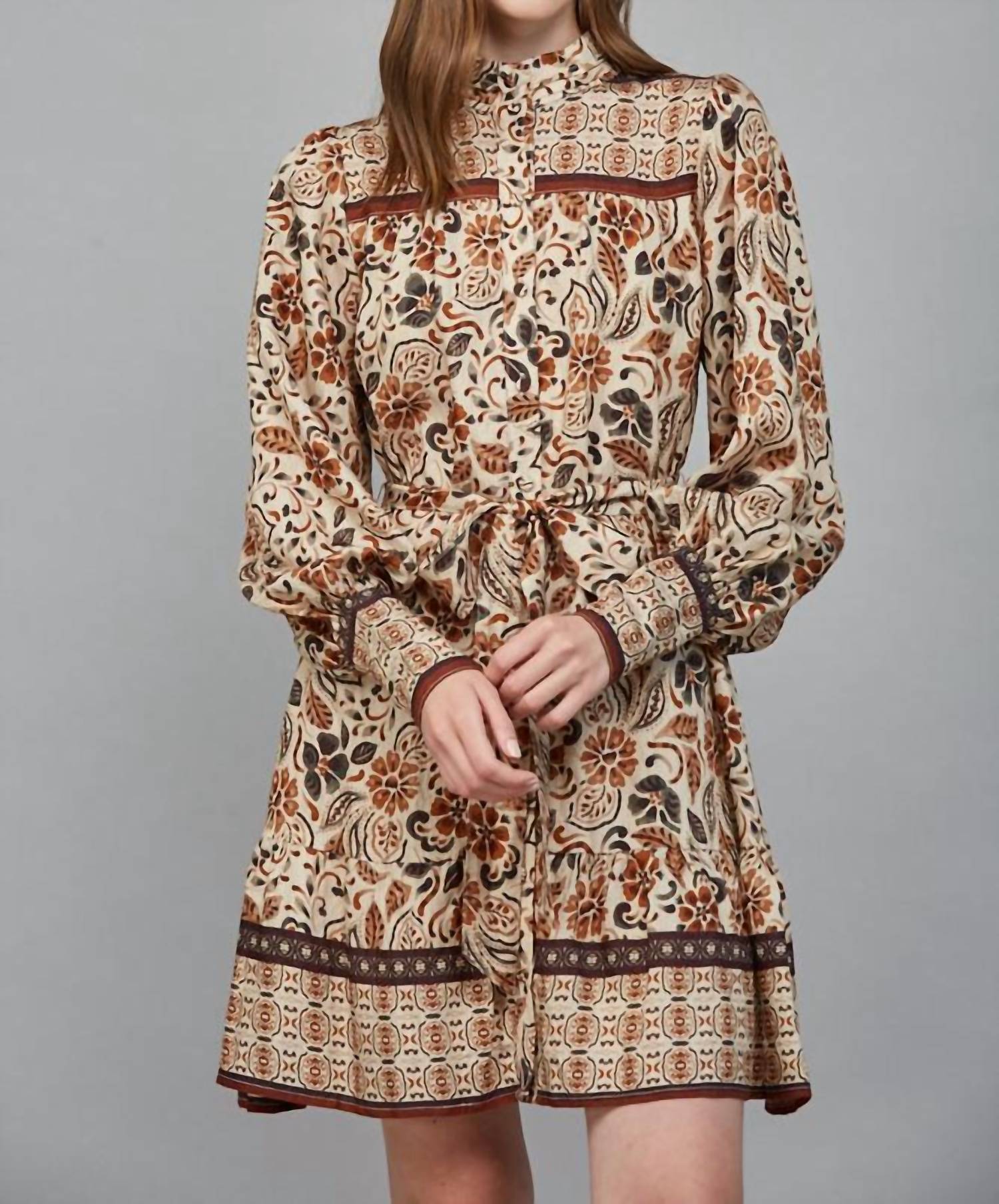 Fate Boho Tiered Long Sleeve Mini Dress in cream - women's dress - alternate view