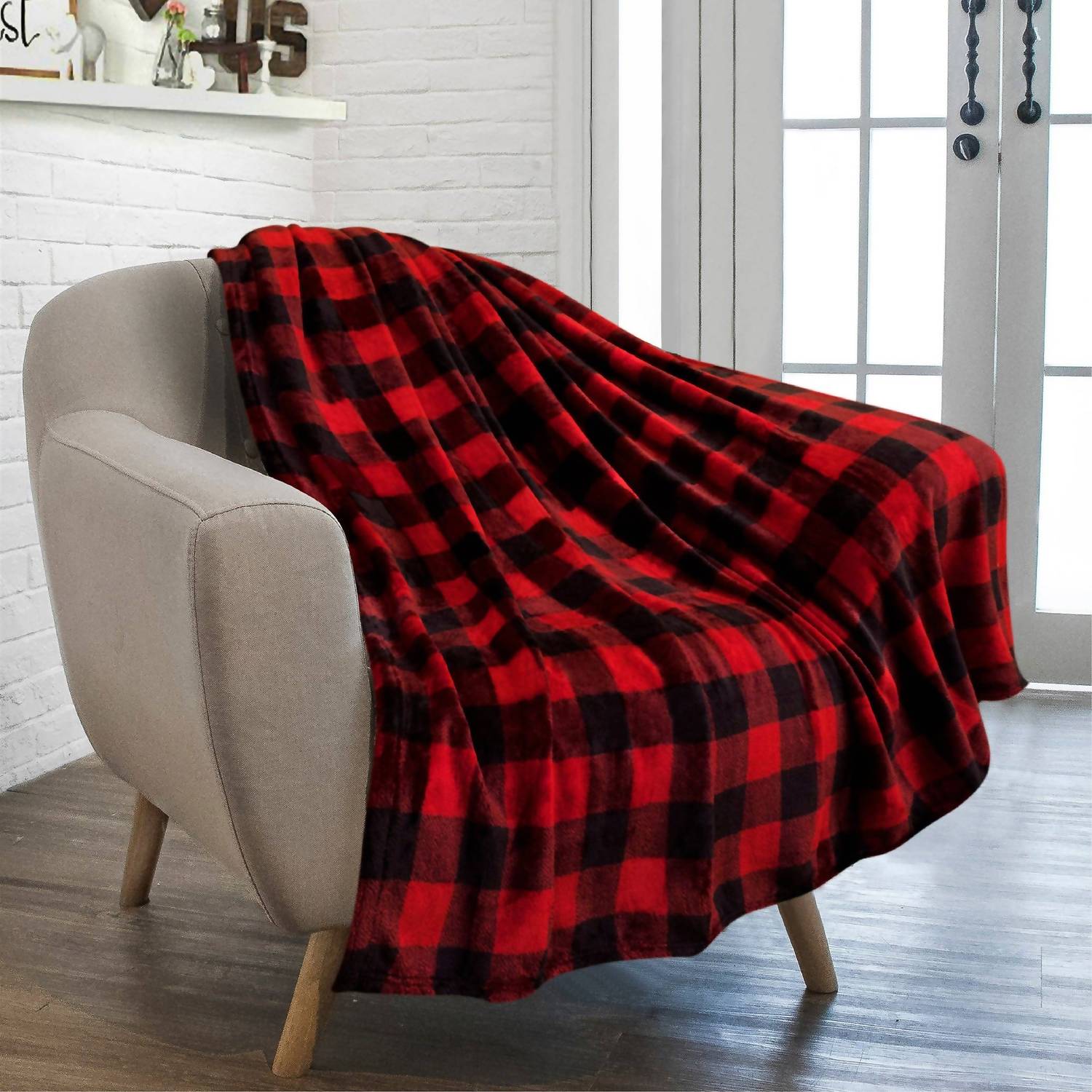Pavilia - Buffalo Check Plaid Plush Fleece Blanket Throw