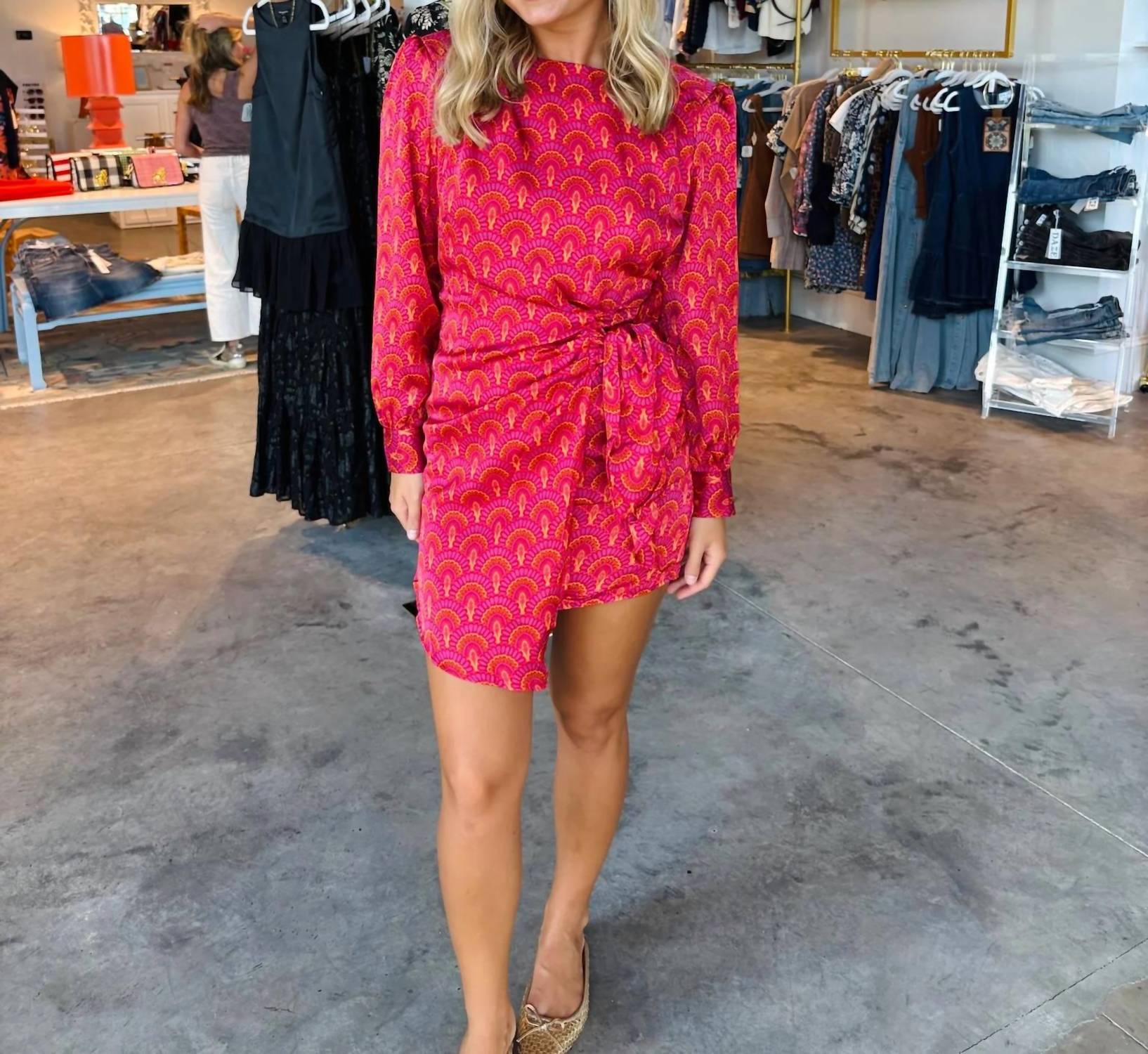Karlie - Vintage Fan Satin Wrap Dress