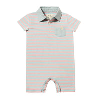 ME & HENRY Boy's Saltash Polo Romper in pink sky - kids' item