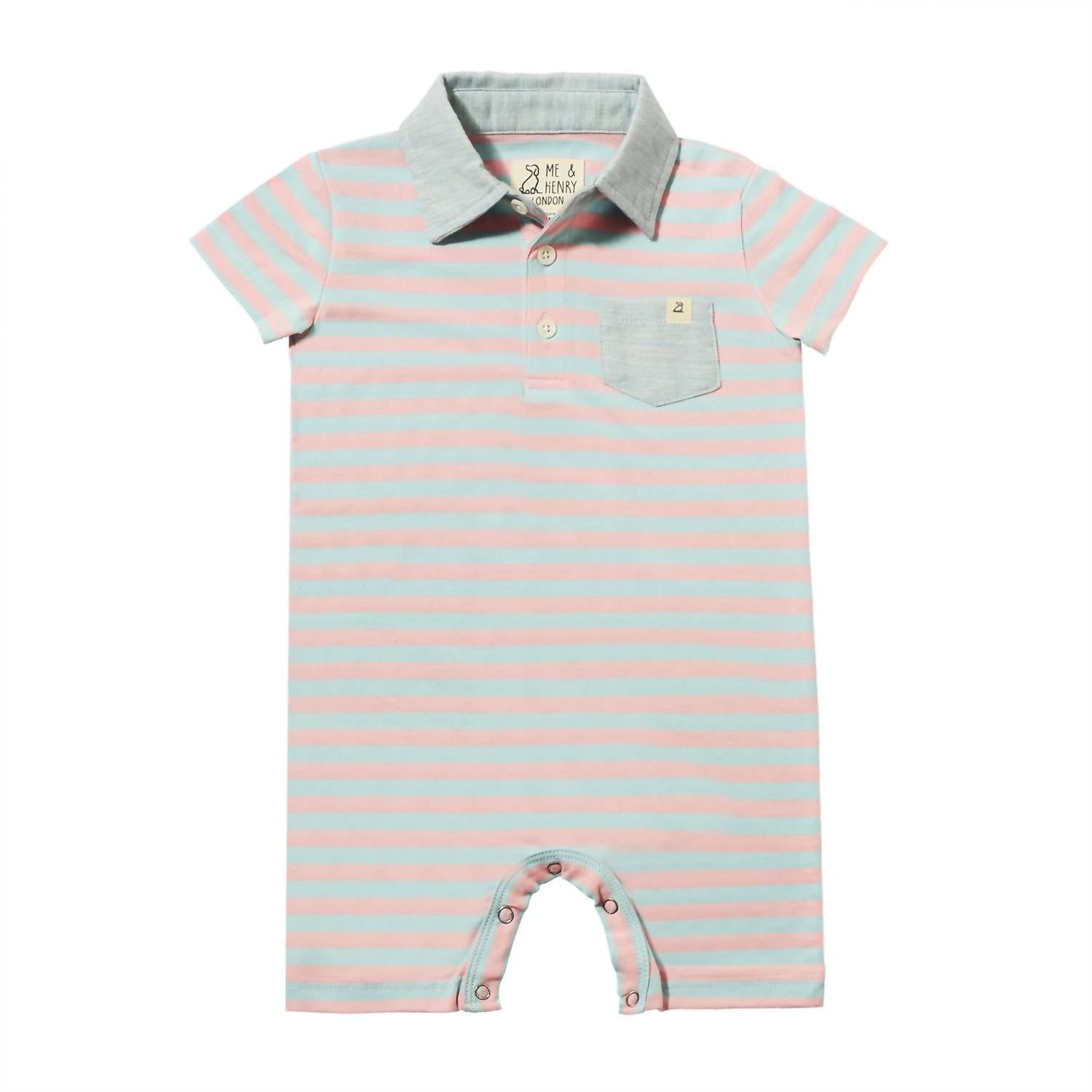 ME & HENRY Boy's Saltash Polo Romper in pink sky - kids' item