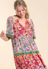 Umgee - Mix Floral Print Tiered Dress
