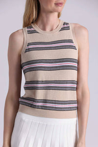 Minnie Rose - Cotton Cashmere Striped Crew Neck Tank Top