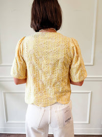 adelyn rae Eleanor Scallop Top in yellow - women's blouse - detail view