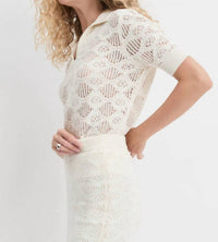 Favorite Daughter Courtside Mesh Lace Polo in ivory - women's t-shirt - detail view