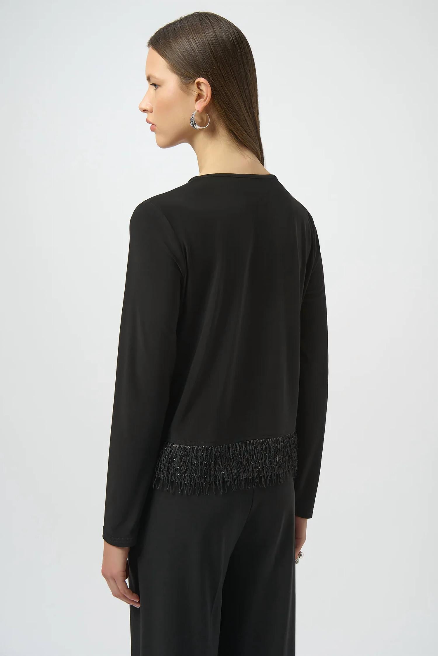 Joseph Ribkoff - Scoop Neck Fringe Hem Long Sleeves Top