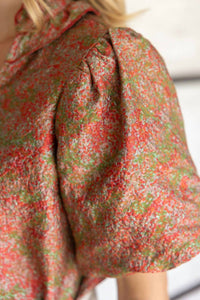 voy Ruffle Collared Jacquard Abstract Print Blouse in rust - women's blouse - view 8