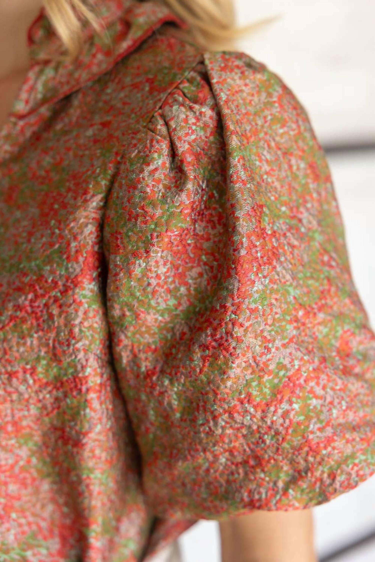 voy Ruffle Collared Jacquard Abstract Print Blouse in rust - women's blouse - view 8