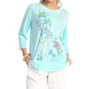 Jess & Jane Caribe Pigment Dyed Cotton Top in light aqua - women's long sleeve top