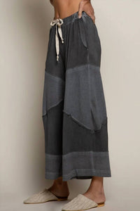Pol - Contrast Ribbed Elastic Waist Knit Culottes Pants