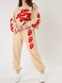 FANTASTIC FAWN Licensed Rolling Stones Joggers in beige - women's pants - detail view