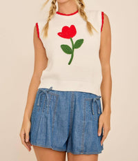 Main Strip - Tullip Embroidered Contrast Knit Top