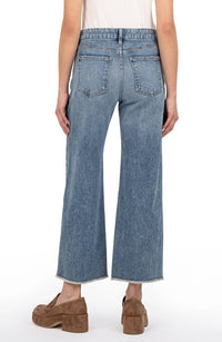 KUT FROM THE KLOTH Meg Frayed High Waist Ankle Wide Leg Jeans in defiant - women's jeans - detail view