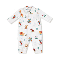 ANGEL DEAR Boy's Winter Animal Sports Polo Romper in white - kids' item