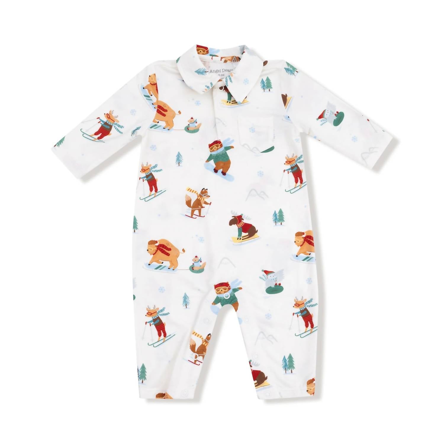 ANGEL DEAR Boy's Winter Animal Sports Polo Romper in white - kids' item