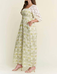 J.NNA Lace Sleeve Smocked Jumpsuit in green - women's pants - alternate view