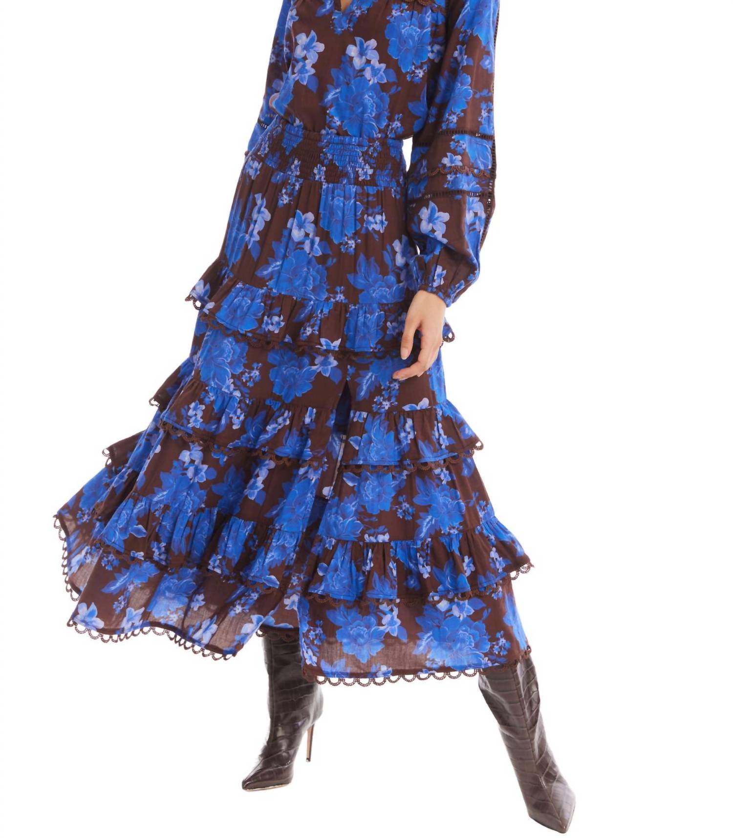 ALLISON NEW YORK SAVANNAH MIDI SKIRT in cobalt floral - women's skirt - detail view