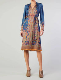 current air Border Print Long Sleeve Dress and Sash in navy - women's dress
