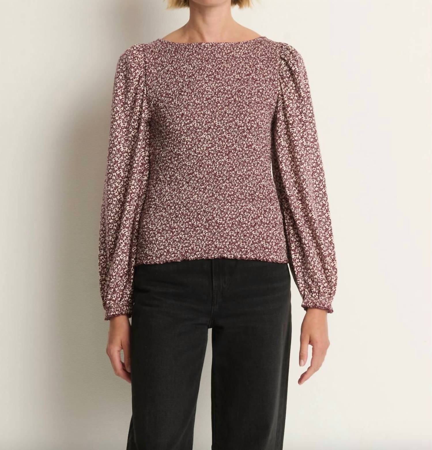 Nation LTD Aidan Smocked Top in winter floral 1 - women's long sleeve top - alternate view