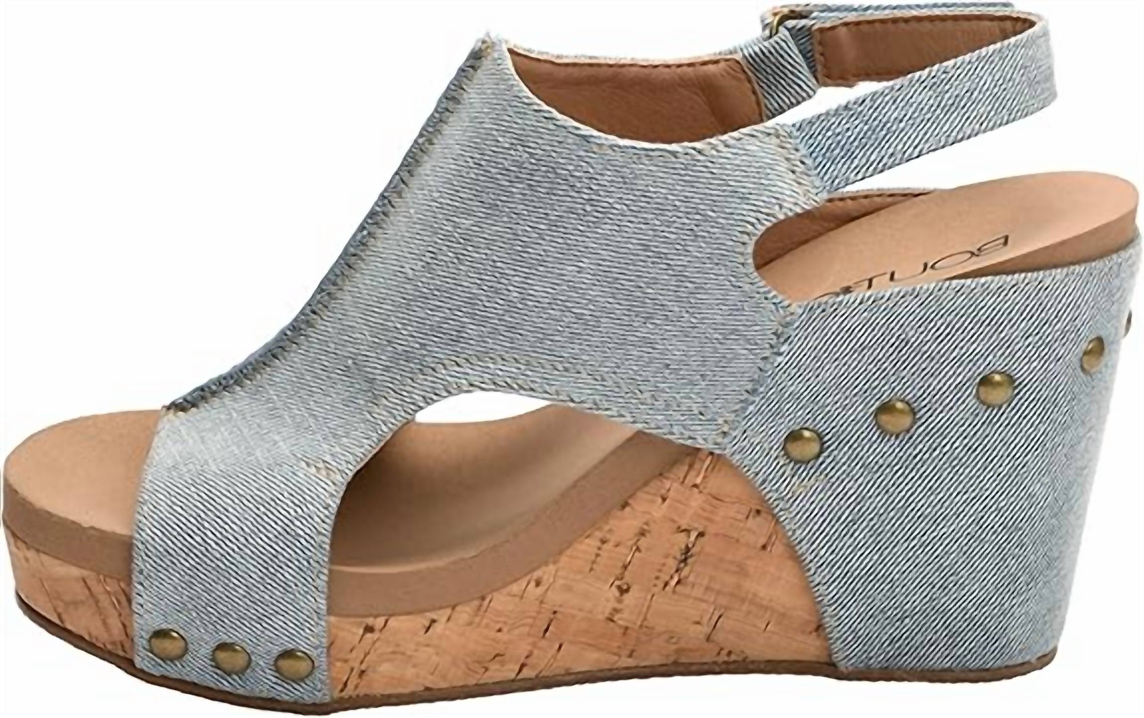 Corkys Footwear Women's Bonny Sandals in light blue denim - women's sandal - detail view