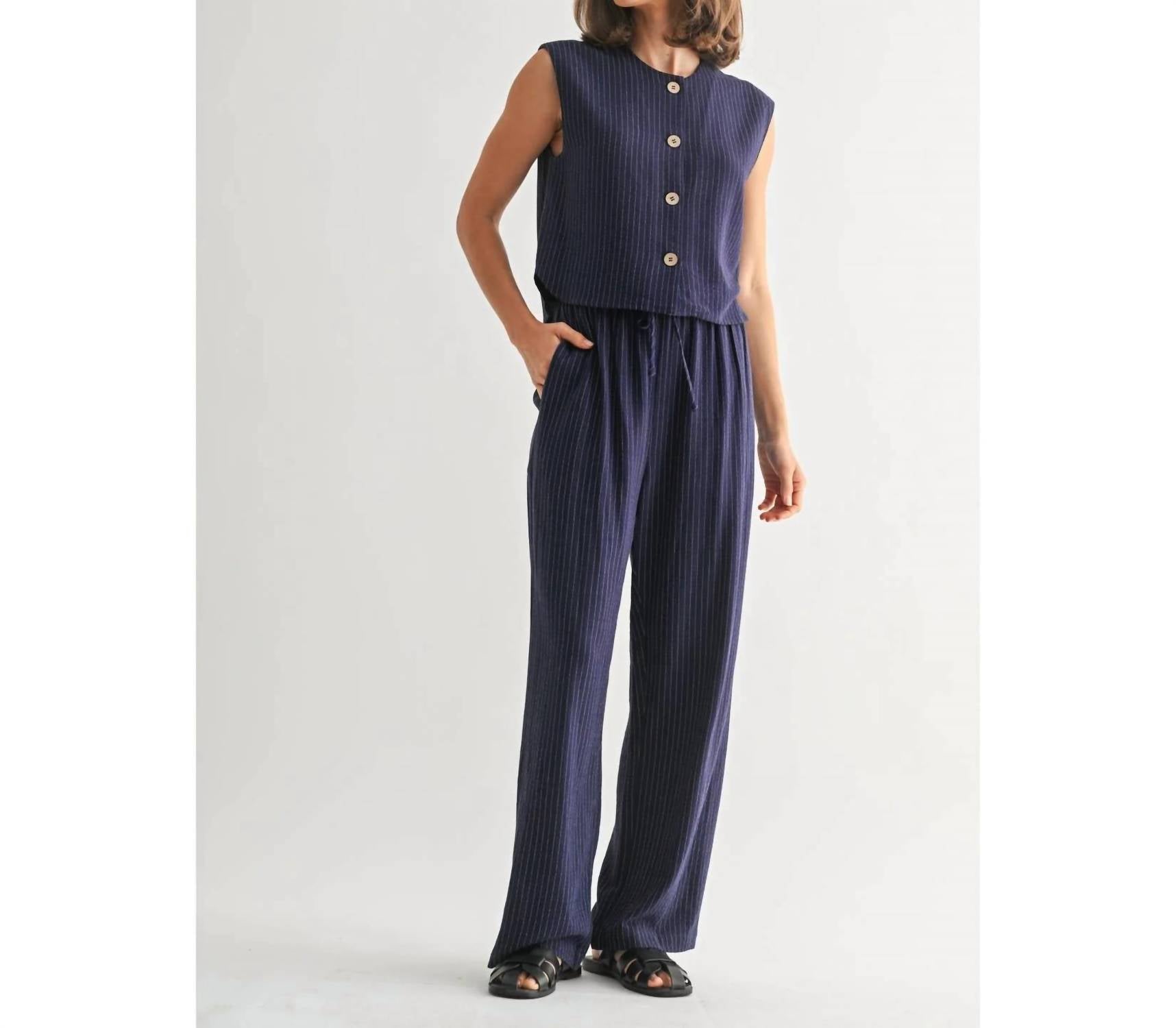 Fun 2 Fun - Ellison Striped Sleeveless Button Down Vest
