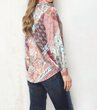 PAPARAZZI Satin Print Long Sleeve Shirt in patchwork - women's shirt - alternate view
