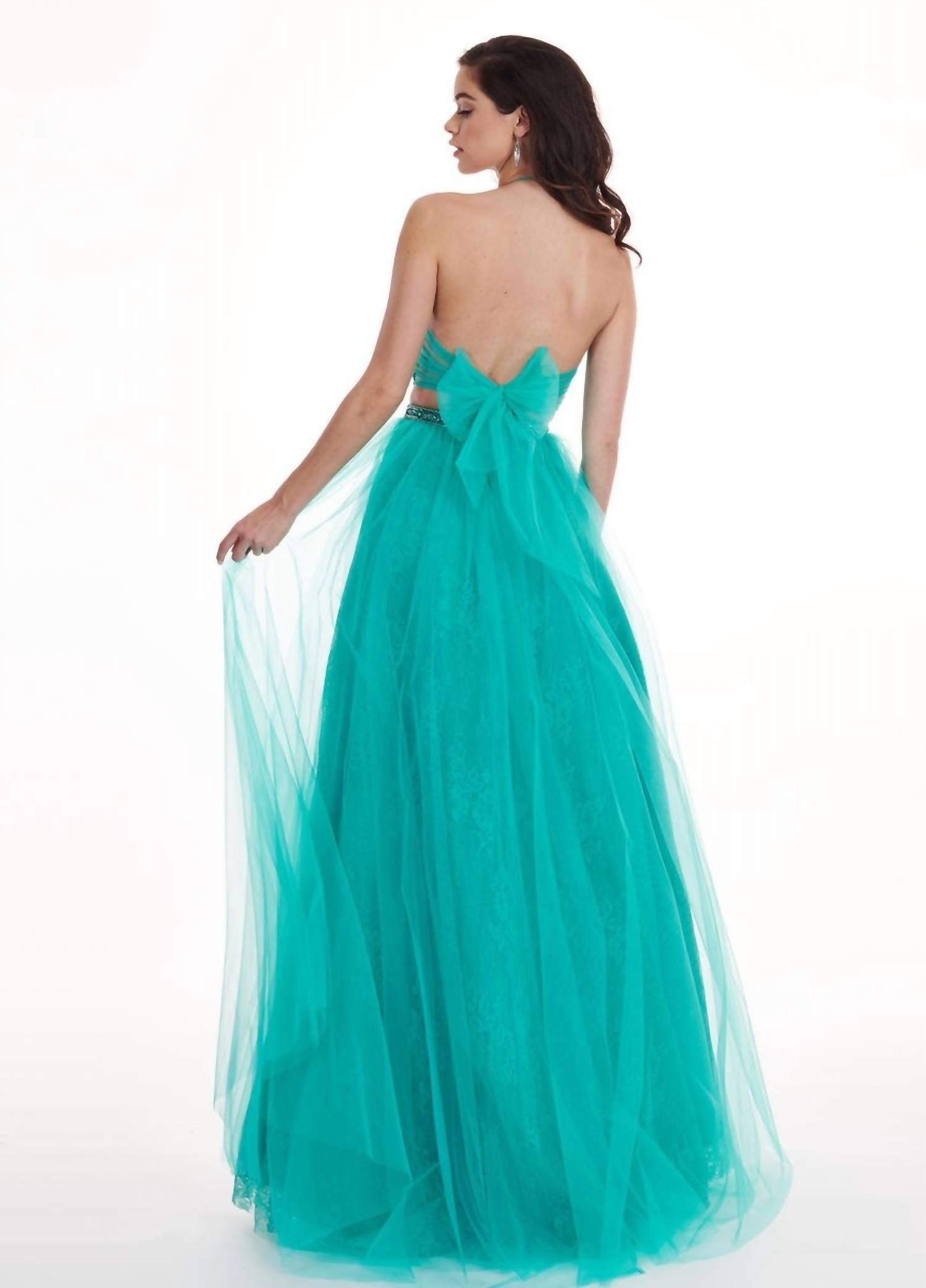 Rachel Allan - Embroidered Lace Tulle Two-piece Prom Dress