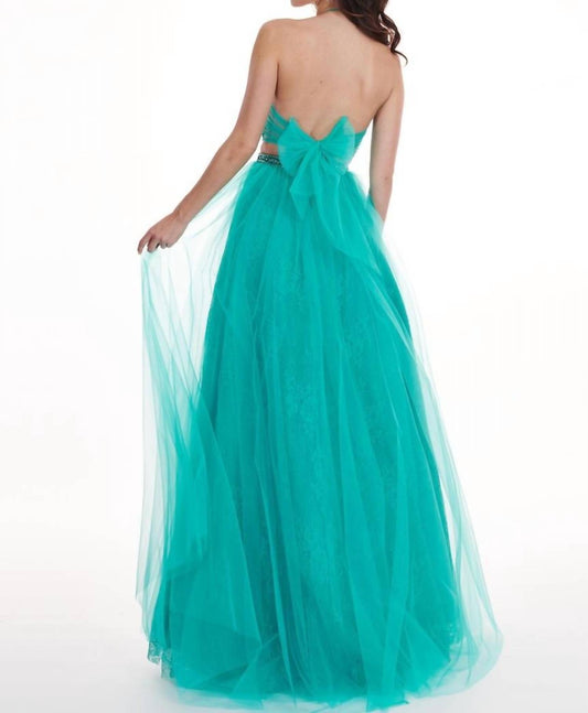 Rachel Allan - Embroidered Lace Tulle Two-piece Prom Dress