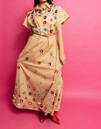 Queen Of Sparkles - Polka Dot Sequin Flower Cotton Button Up Top